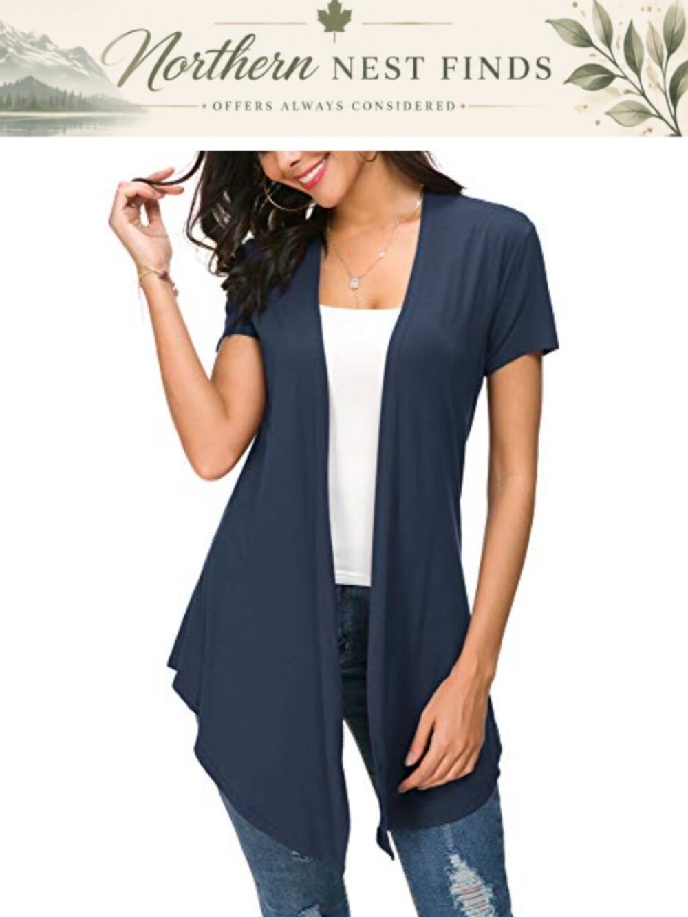 Womens Lightweight Open Front Short Sleeve Cardigan Vest Drape Knit